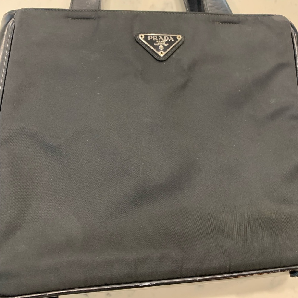 Prada Black Nylon and Leather Hand Bag